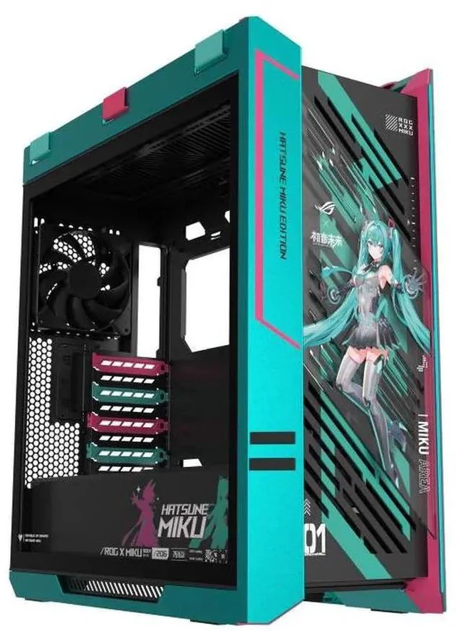 Main image of ASUS ROG GX601S Helios Mid-Tower Case, Hatsune Miku Edition, Supports EATX Motherboards, Aluminum Alloy Exoskeleton, Dual Tempered Glass Side Panels, 4×14cm Fans for Powerful Cooling, AURA SYNC ARGB
