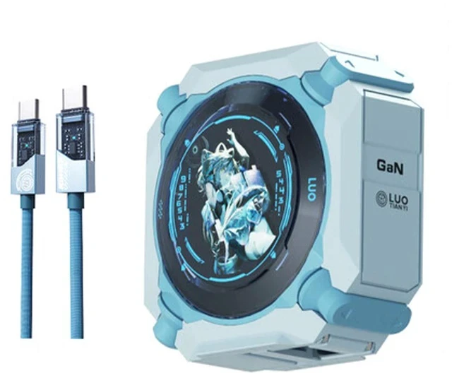 Alt view image 2 of 7 - SONGX Luo Tianyi 70W GaN Charger with 1m Type-C Cable, 3-Port Fast Charging (1xUSB, 2xType-C Ports), Compatible with iOS/Android/Windows/Handheld Consoles, Star Ring Lighting Surround, Mecha Charger