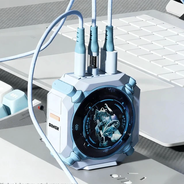 Alt view image 4 of 7 - SONGX Luo Tianyi 70W GaN Charger with 1m Type-C Cable, 3-Port Fast Charging (1xUSB, 2xType-C Ports), Compatible with iOS/Android/Windows/Handheld Consoles, Star Ring Lighting Surround, Mecha Charger