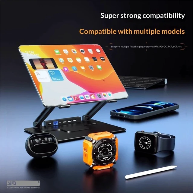 Alt view image 4 of 5 - SONGX GaN Charger, 3-Port Fast Charging (1xUSB, 2xType-C Ports), Compatible with iOS/Android/Windows/Handheld Consoles, Star Ring Lighting Surround, Mecha Charger, Yellow