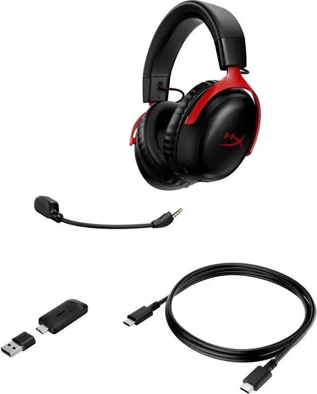 Alt view image 7 of 7 - HyperX Cloud III Wireless Gaming Headset for PC, PS5, PS4, up to 120-hour Battery, 2.4GHz Wireless, DTS Spatial Audio, 53mm Angled Drivers, Memory Foam, Durable Frame, 10mm Microphone, Black/red