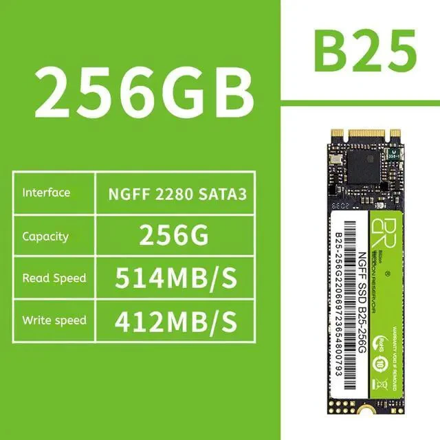 Alt view image 2 of 4 - DUCI 256GB NGFF M.2 universal internal SSD Solid State, Notebook and PC laptop, SATA3.0 interface, Speeds Up to 522MB/s,for Gaming, Work, Green