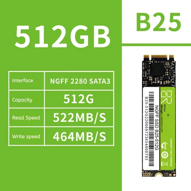 Alt view image 2 of 4 - DUCI 512GB NGFF M.2 universal internal SSD Solid State, Notebook and PC laptop, SATA3.0 interface, Speeds Up to 522MB/s,for Gaming, Work, Green