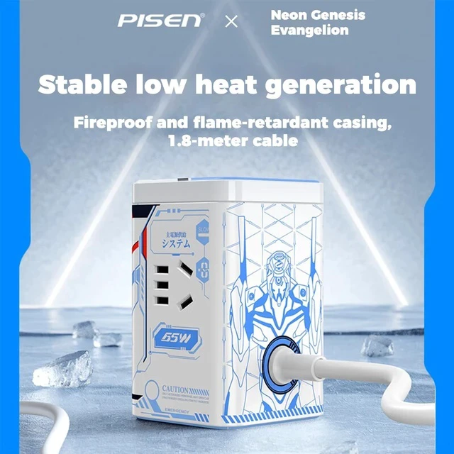 Alt view image 4 of 7 - PISEN EVA Rei Ayanami 65W GaN Magnetic Wireless Charging Socket, 8-in-1 Portable Fast Charging Station, Support iOS, Android, Windows, and macOS Devices,White