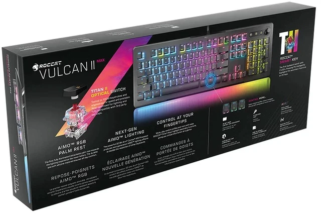 Alt view image 5 of 7 - ROCCAT Vulcan II Max Optical-Mechanical PC Gaming Keyboard, 104 Keys, Customizable RGB Illuminated Keys and Palm Rest, Titan II Smooth Linear Switches, Aluminum Plate, 100 M Keystroke Durability-Black