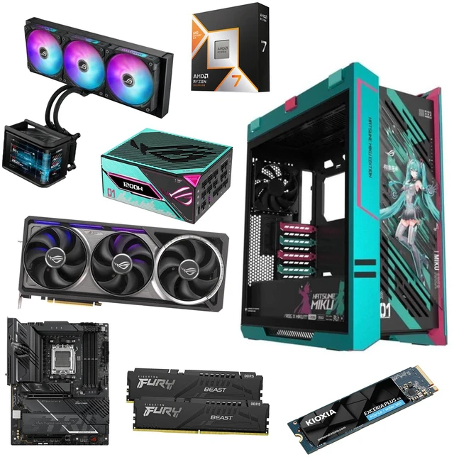 Alt view image 3 of 7 - ASUS ROG GX601S Helios Hatsune Miku Gaming Desktop PC, 9800X3D+5080+32G+2TB, R7 9800X3D, ASUS Astral ROG RTX5080 O16G GAMING, 32GB (16G*2) DDR5, 2TB SSD, STRIX X870E-H GAMING WIFI7