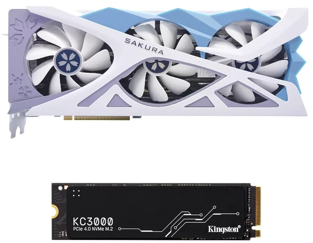 Main image of Kingston KC3000 M.2 2280 2TB SSD+Yeston Sakura Radeon RX 9060 XT 16G GDDR6 OC Graphics Card, 128bit, 20Gbps, 2518MHz Memory Frequency; PCIe 4.0 NVMe M.2, Up to 7000MB/s Read & Write, 3D TLC NAND
