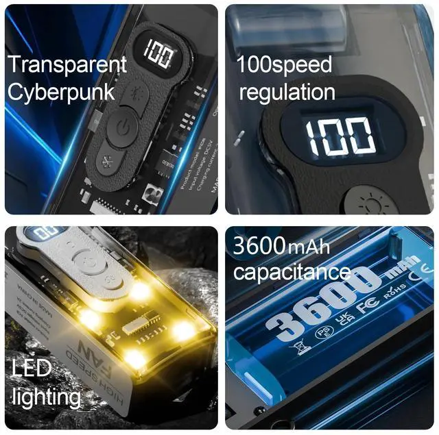 Alt view image 3 of 7 - Handheld Turbo Fan Mini Ice Cooler USB Powered Digital Display Outdoor Camping Travel Desktop Folding Summer Cooling Fans (Black)