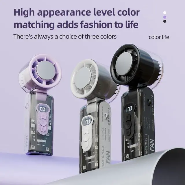 Alt view image 2 of 7 - Handheld Turbo Fan Mini Ice Cooler USB Powered Digital Display Outdoor Camping Travel Desktop Folding Summer Cooling Fans (Purple)