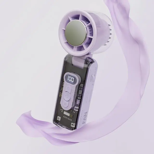 Alt view image 3 of 7 - Handheld Turbo Fan Mini Ice Cooler USB Powered Digital Display Outdoor Camping Travel Desktop Folding Summer Cooling Fans (Purple)