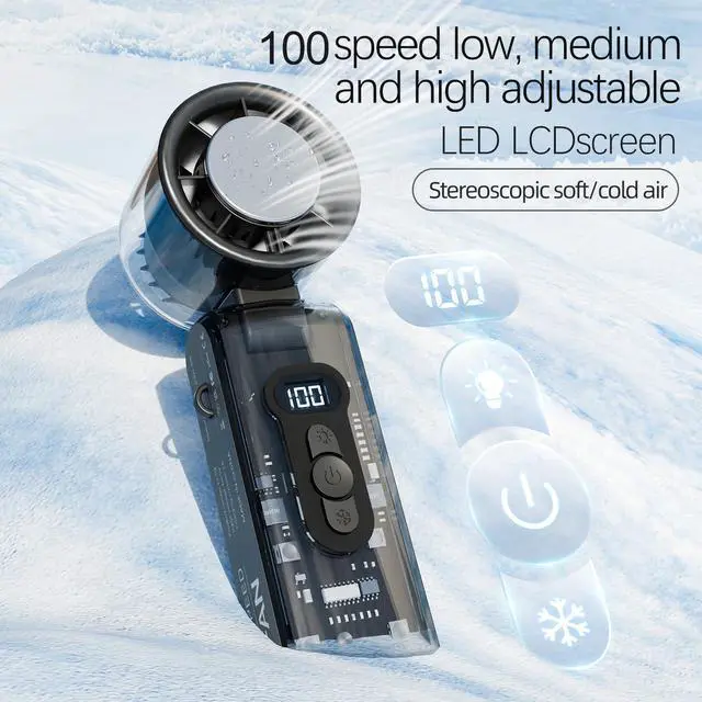 Alt view image 5 of 7 - Handheld Turbo Fan Mini Ice Cooler USB Powered Digital Display Outdoor Camping Travel Desktop Folding Summer Cooling Fans (Black)