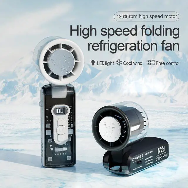 Alt view image 5 of 7 - Handheld Turbo Fan Mini Ice Cooler USB Powered Digital Display Outdoor Camping Travel Desktop Folding Summer Cooling Fans (White)