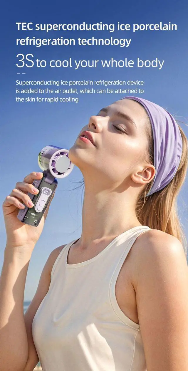 Alt view image 7 of 7 - Handheld Turbo Fan Mini Ice Cooler USB Powered Digital Display Outdoor Camping Travel Desktop Folding Summer Cooling Fans