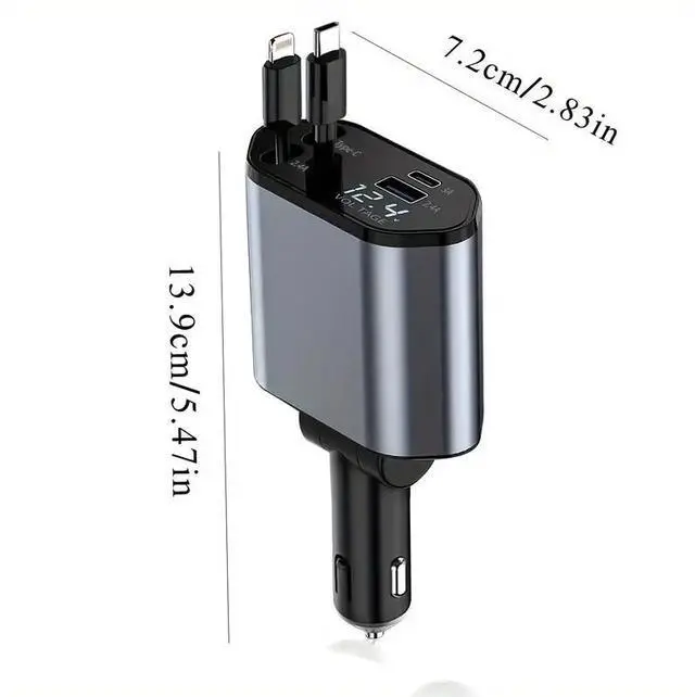 Alt view image 6 of 7 - Amblive 4-in-1 Fast Car Charger with 31.5in Extension Cable  USB & Type-C Ports, 180° Adjustable Plug, Tangle-Free Mount  Compatible with iPhone 16/15/14/13/12/11 & Android Devices No Battery Included