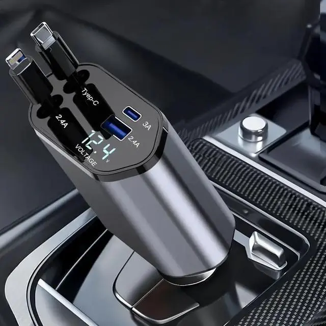 Alt view image 2 of 7 - Amblive 4-in-1 Fast Car Charger with 31.5in Extension Cable  USB & Type-C Ports, 180° Adjustable Plug, Tangle-Free Mount  Compatible with iPhone 16/15/14/13/12/11 & Android Devices No Battery Included