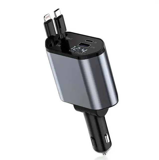 Alt view image 7 of 7 - Amblive 4-in-1 Fast Car Charger with 31.5in Extension Cable  USB & Type-C Ports, 180° Adjustable Plug, Tangle-Free Mount  Compatible with iPhone 16/15/14/13/12/11 & Android Devices No Battery Included