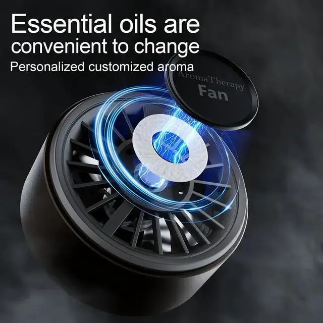 Alt view image 2 of 7 - Amblive Carbon Fiber Car Fan with 3 Aromatherapy Pads  3-Speed USB Air Circulator with 7-Color LED Lights, Portable Dashboard Fan for Car, SUV, Truck, RV Interior Cooling, No Battery Required