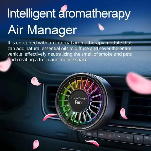 Alt view image 3 of 7 - Amblive Carbon Fiber Car Fan with 3 Aromatherapy Pads  3-Speed USB Air Circulator with 7-Color LED Lights, Portable Dashboard Fan for Car, SUV, Truck, RV Interior Cooling, No Battery Required