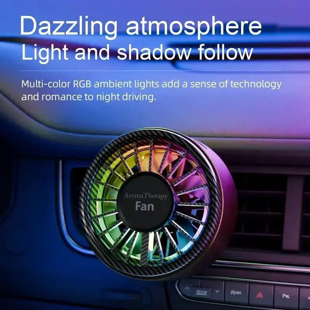 Alt view image 5 of 7 - Amblive Carbon Fiber Car Fan with 3 Aromatherapy Pads  3-Speed USB Air Circulator with 7-Color LED Lights, Portable Dashboard Fan for Car, SUV, Truck, RV Interior Cooling, No Battery Required