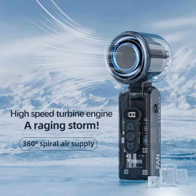 Alt view image 2 of 7 - USB Rechargeable Cold Fan Large Capacity 3600mAh Battery, 100-level Stepless Air Volume Adjustment, Folding & Led Lighting, Cyberpunk Style, Use Outdoors and Indoors White