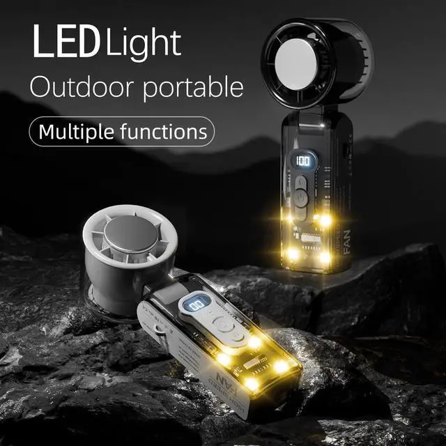 Alt view image 5 of 7 - USB Rechargeable Cold Fan Large Capacity 3600mAh Battery, 100-level Stepless Air Volume Adjustment, Folding & Led Lighting, Cyberpunk Style, Use Outdoors and Indoors White