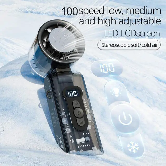 Alt view image 7 of 7 - USB Rechargeable Cold Fan Large Capacity 3600mAh Battery, 100-level Stepless Air Volume Adjustment, Folding & Led Lighting, Cyberpunk Style, Use Outdoors and Indoors White