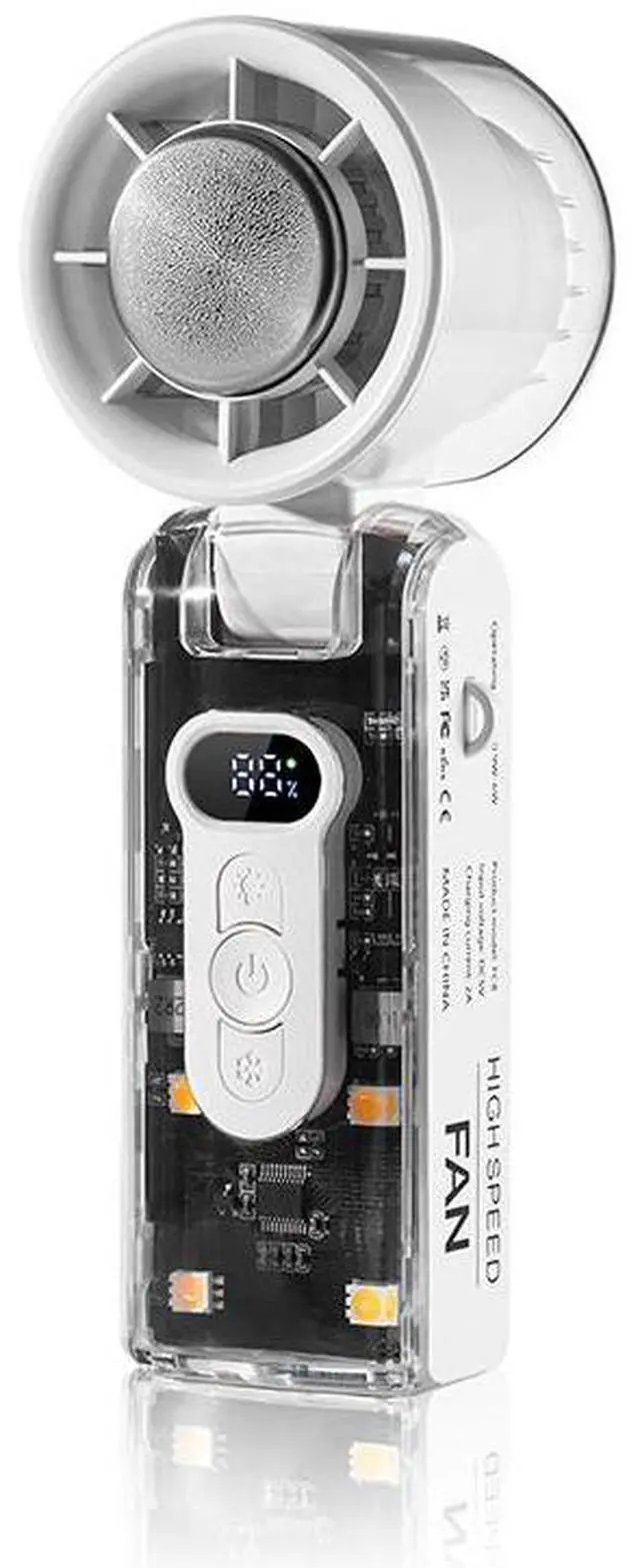 Main image of USB Rechargeable Cold Fan Large Capacity 3600mAh Battery, 100-level Stepless Air Volume Adjustment, Folding & Led Lighting, Cyberpunk Style, Use Outdoors and Indoors White