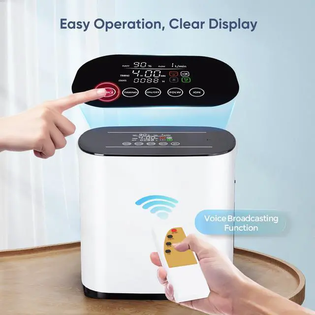Alt view image 7 of 7 - MONPORT Smart 2-in-1 Oxygen Machine for Whole Family - 1-7L Adjustable Flow with Humidification, Voice Guidance & Remote Control, 24H Safety Cycle for Bedroom/Office