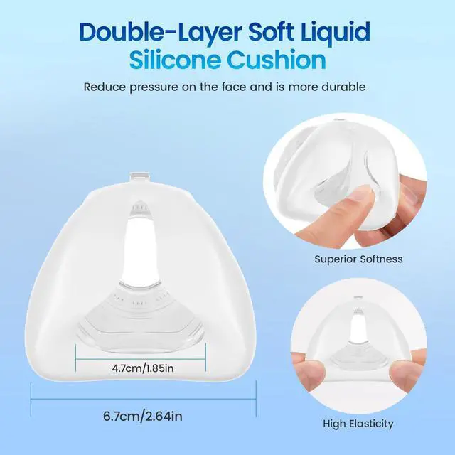 Alt view image 4 of 6 - Monport Quiet CPAP Nasal Mask: Double Liquid Silicone Cushion, 4-Point Headgear, 360° Swivel & Venting Elbow for Obstructive Sleep Apnea