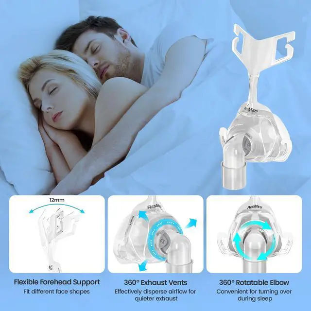 Alt view image 6 of 6 - Monport Quiet CPAP Nasal Mask: Double Liquid Silicone Cushion, 4-Point Headgear, 360° Swivel & Venting Elbow for Obstructive Sleep Apnea