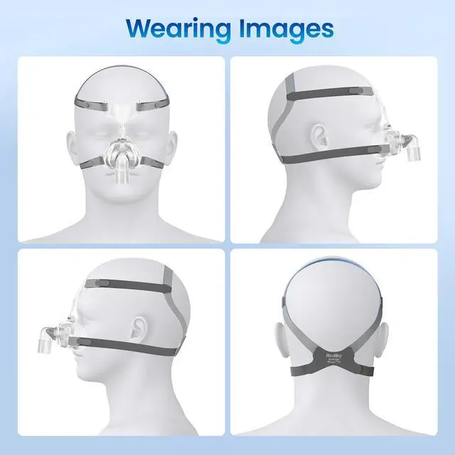 Alt view image 2 of 6 - Monport Quiet CPAP Nasal Mask: Double Liquid Silicone Cushion, 4-Point Headgear, 360° Swivel & Venting Elbow for Obstructive Sleep Apnea