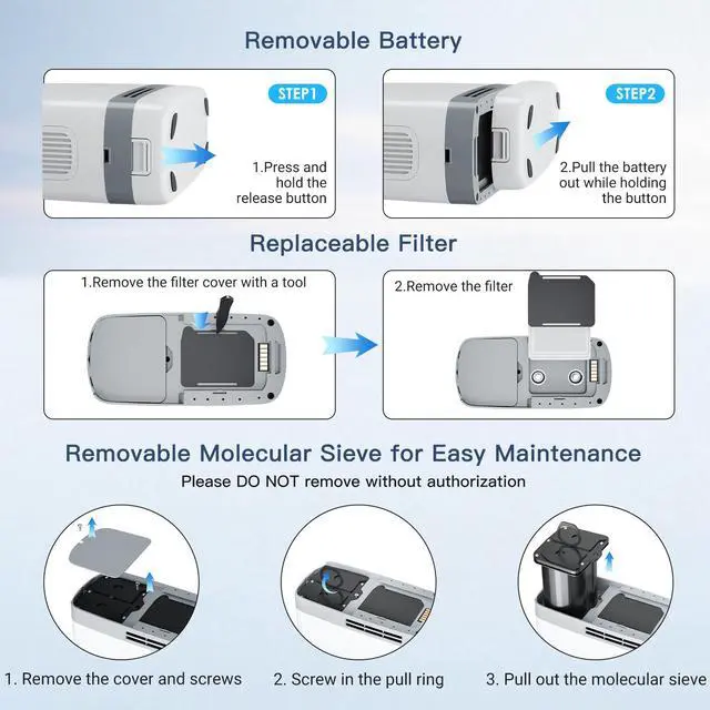 Alt view image 3 of 7 - Monport| Portable Oxygen Concentrator with Pulse Flow - [8 Flow Settings], 93% O Concentration, Rechargeable Battery (4 Hours), 48dB, AC/Battery Use, Includes 4-Way Carry Bag