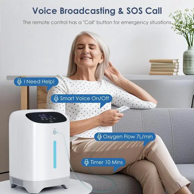Alt view image 3 of 6 - Monport|7L/min Oxygen Concentrator with Nebulizer, 93% Purity, 45dB Ultra Quiet, Voice Assist & Remote Control, for Home Use (AC110V)