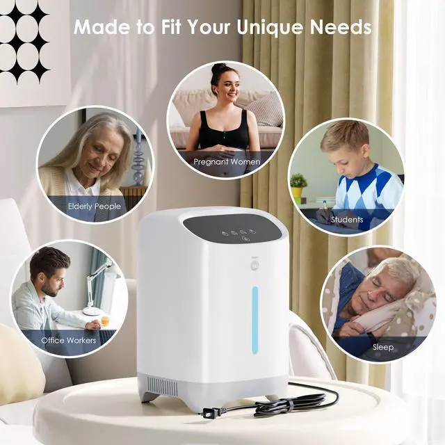Alt view image 6 of 6 - Monport|7L/min Oxygen Concentrator with Nebulizer, 93% Purity, 45dB Ultra Quiet, Voice Assist & Remote Control, for Home Use (AC110V)