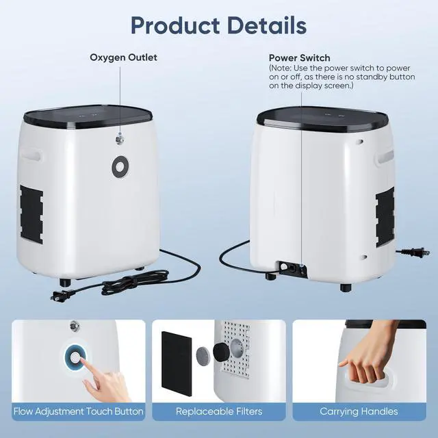 Alt view image 2 of 7 - Monport|Home Oxygen Concentrator Adjustable 1-7 L/min Flow Up to 93% Oxygen Concentration 45dB Quiet LCD Display Home Use