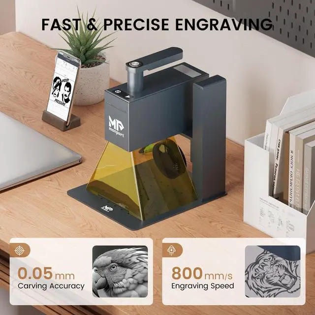 Alt view image 7 of 7 - Monport|6W Handheld Laser Engraver, 0.05mm High Precision Laser Cutter with Electric Lift Stand, Dual Red Light Focus, 600mm/s Fast Engraving Speed, Wi-Fi & USB Connection