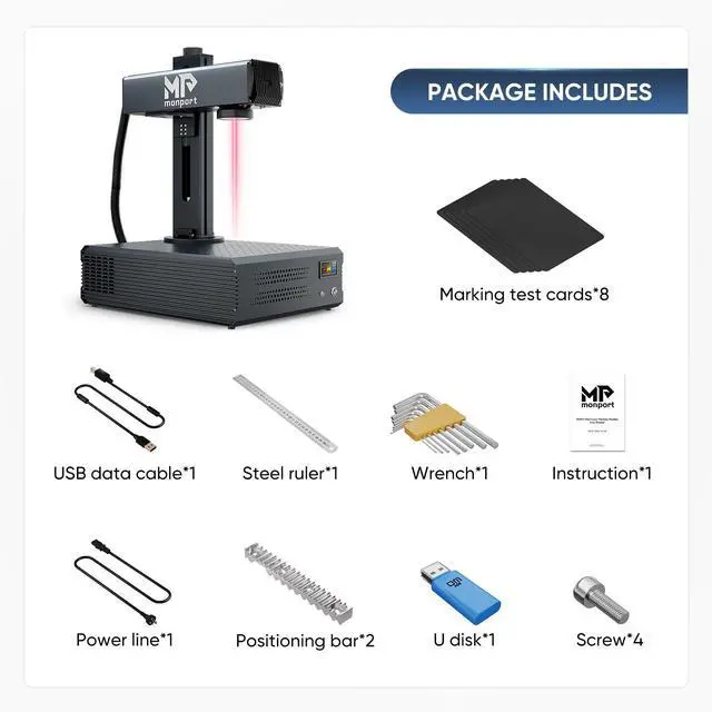 Alt view image 7 of 7 - Monport |GA 100W MOPA Fiber Laser Integrated Engraver & Color Marking Machine with AutoFocus