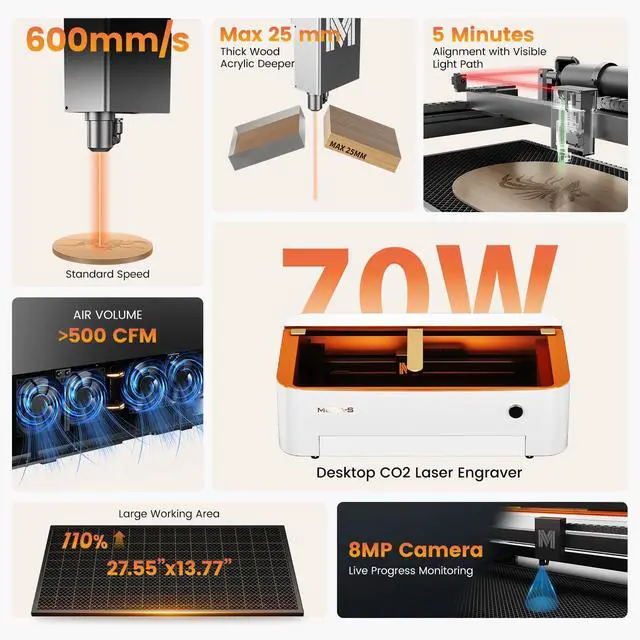 Alt view image 2 of 7 - Monport |70W Co2 Laser Engraver & Cutter with Intelligent Precision and Automation - MegaS
