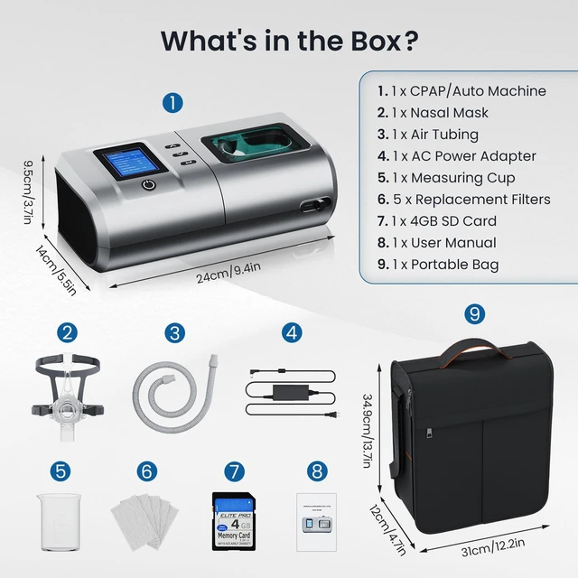 Alt view image 7 of 7 - Monport|Auto CPAP Sleep Breathing Machine, Dual Modes (Auto & Fixed Pressure), Smart Ramp & EPR, Heated Humidifier, 2.8" Color Display, <30dB Quiet