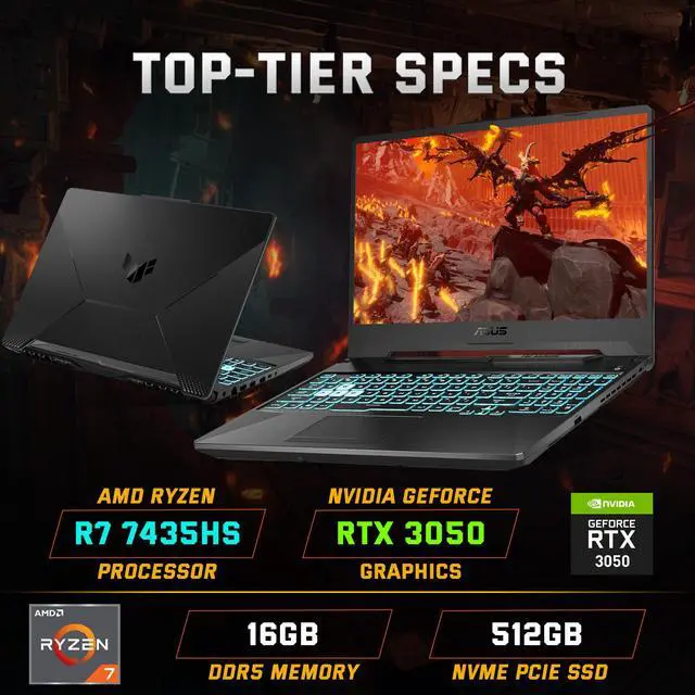 Alt view image 3 of 7 - ASUS TUF A15 15.6" FHD 144Hz Gaming Laptop, 16GB DDR5 RAM, 512GB SSD, AMD Ryzen 7 7435HS, GeForce RTX 3050 4GB GDDR6, Win 11 Pro, RGB Backlit Keyboard, Wi-Fi 6, Black, 128GB Docking Station Set