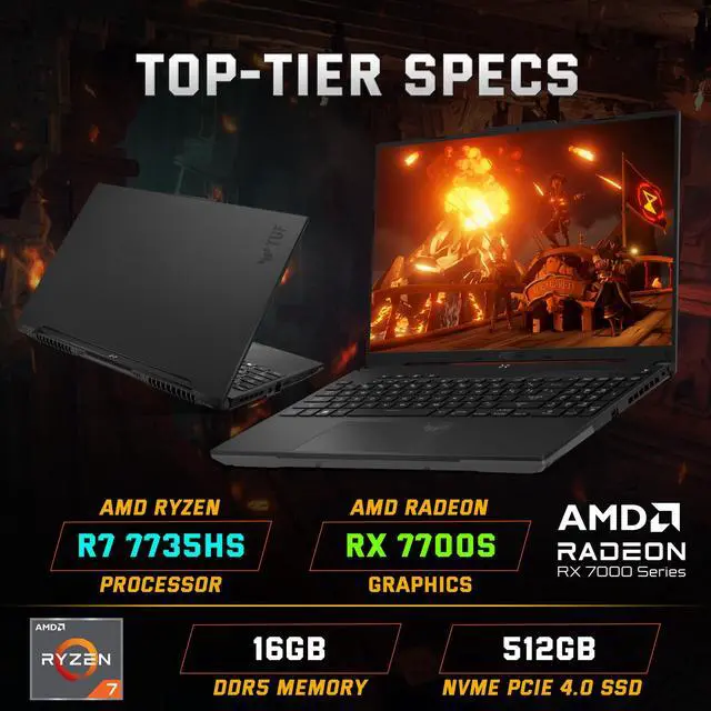 Alt view image 3 of 7 - ASUS TUF A16 Gaming Laptop, 16'' 165Hz FHD Display, 16GB DDR5, 512GB PCIe SSD, AMD Ryzen 7-7735HS, AMD Radeon RX 7700S 8GB, Win 11 Pro, Backlit Keyboard, WiFi 6, Black, 128GB Docking Station Set