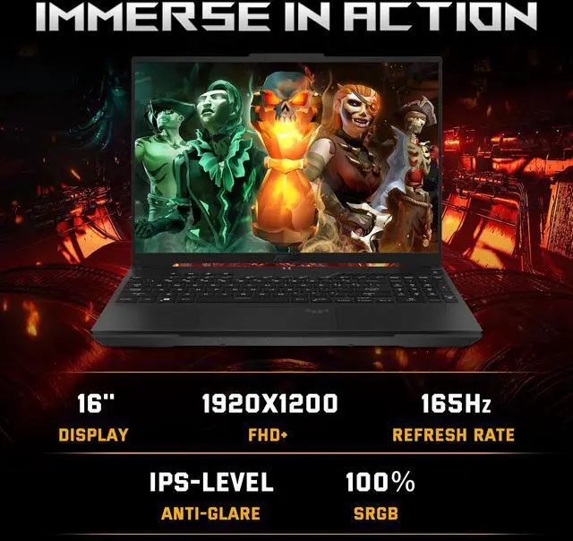 Alt view image 4 of 7 - ASUS TUF A16 Gaming Laptop, 16'' 165Hz FHD Display, 16GB DDR5, 512GB PCIe SSD, AMD Ryzen 7-7735HS, AMD Radeon RX 7700S 8GB, Win 11 Pro, Backlit Keyboard, WiFi 6, Black, 128GB Docking Station Set