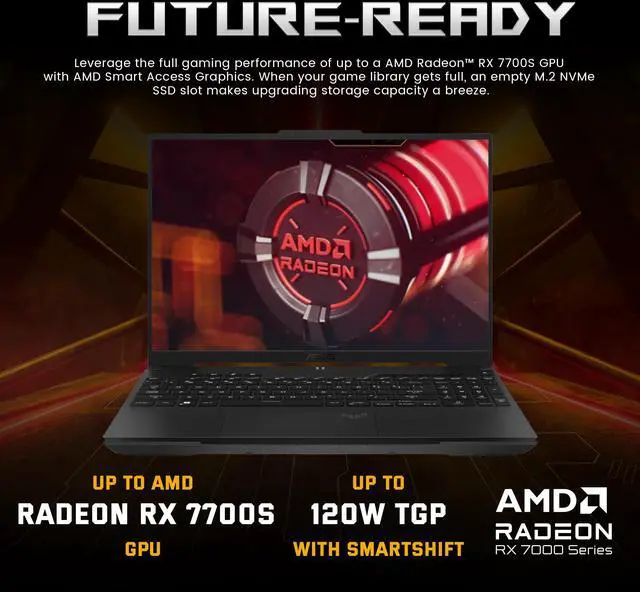 Alt view image 6 of 7 - ASUS TUF A16 Gaming Laptop, 16'' 165Hz FHD Display, 16GB DDR5, 512GB PCIe SSD, AMD Ryzen 7-7735HS, AMD Radeon RX 7700S 8GB, Win 11 Pro, Backlit Keyboard, WiFi 6, Black, 128GB Docking Station Set