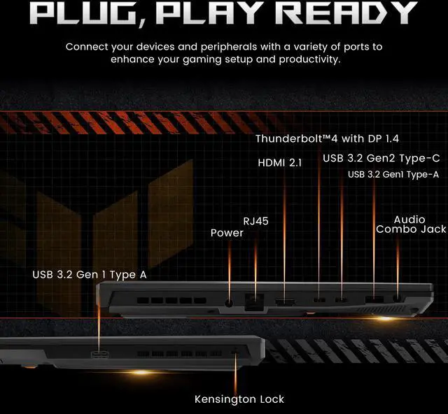 Alt view image 7 of 7 - ASUS TUF A16 Gaming Laptop, 16'' 165Hz FHD Display, 16GB DDR5, 512GB PCIe SSD, AMD Ryzen 7-7735HS, AMD Radeon RX 7700S 8GB, Win 11 Pro, Backlit Keyboard, WiFi 6, Black, 128GB Docking Station Set