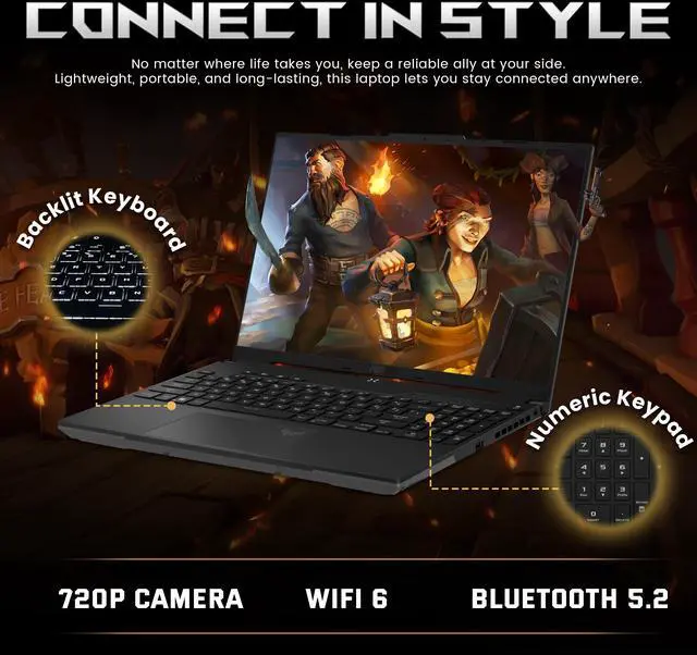 Alt view image 5 of 7 - ASUS TUF A16 Gaming Laptop, 16'' 165Hz FHD Display, 16GB DDR5, 512GB PCIe SSD, AMD Ryzen 7-7735HS, AMD Radeon RX 7700S 8GB, Win 11 Pro, Backlit Keyboard, WiFi 6, Black, 128GB Docking Station Set