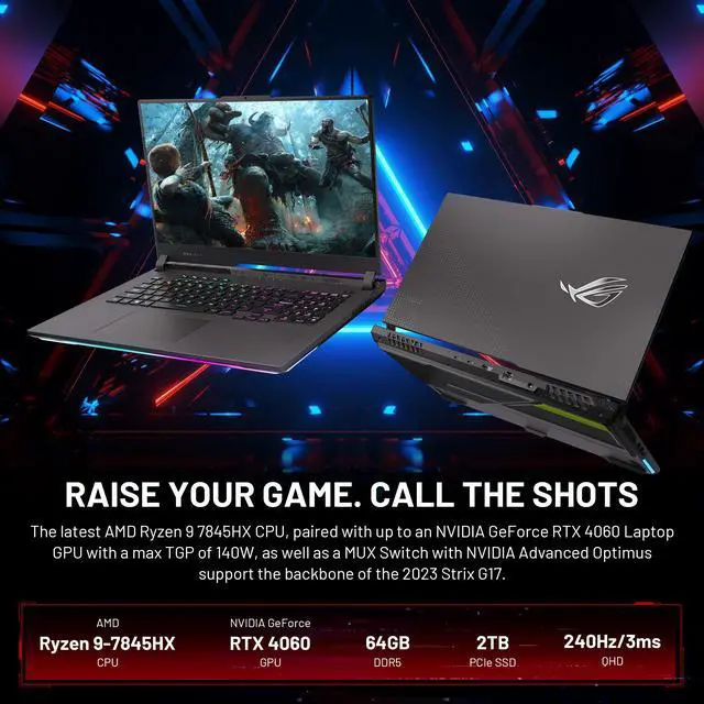 Alt view image 3 of 7 - ASUS ROG Strix G17 Gaming Laptop, 17.3" 240Hz QHD Display, 64GB DDR5, 2TB PCIe SSD, AMD Ryzen 9-7845HX, GeForce RTX 4060, Win 11 Pro, RGB Keyboard, Wi-Fi 6E, Gray, 160GB Docking Station Set