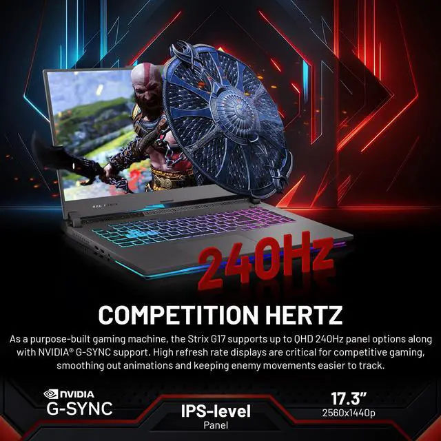 Alt view image 5 of 7 - ASUS ROG Strix G17 Gaming Laptop, 17.3" 240Hz QHD Display, 64GB DDR5, 2TB PCIe SSD, AMD Ryzen 9-7845HX, GeForce RTX 4060, Win 11 Pro, RGB Keyboard, Wi-Fi 6E, Gray, 160GB Docking Station Set