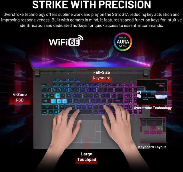 Alt view image 6 of 7 - ASUS ROG Strix G17 Gaming Laptop, 17.3" 240Hz QHD Display, 64GB DDR5, 2TB PCIe SSD, AMD Ryzen 9-7845HX, GeForce RTX 4060, Win 11 Pro, RGB Keyboard, Wi-Fi 6E, Gray, 160GB Docking Station Set