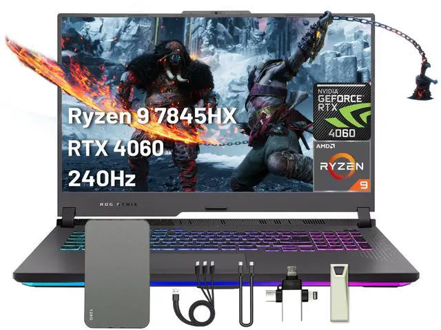 Main image of ASUS ROG Strix G17 Gaming Laptop, 17.3" 240Hz QHD Display, 64GB DDR5, 2TB PCIe SSD, AMD Ryzen 9-7845HX, GeForce RTX 4060, Win 11 Pro, RGB Keyboard, Wi-Fi 6E, Gray, 160GB Docking Station Set