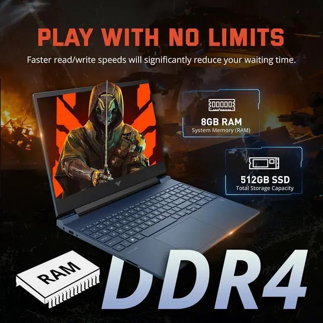 Alt view image 4 of 7 - HP Victus 15.6" Gaming Laptop, 144Hz Full HD IPS Display, Intel-i5 12450H, 8GB Memory, 512GB SSD + 160GB Docking Station Set, NVIDIA GeForce RTX 3050, Backlit Keyboard, Wi-Fi 6, Win 11 Pro, Blue